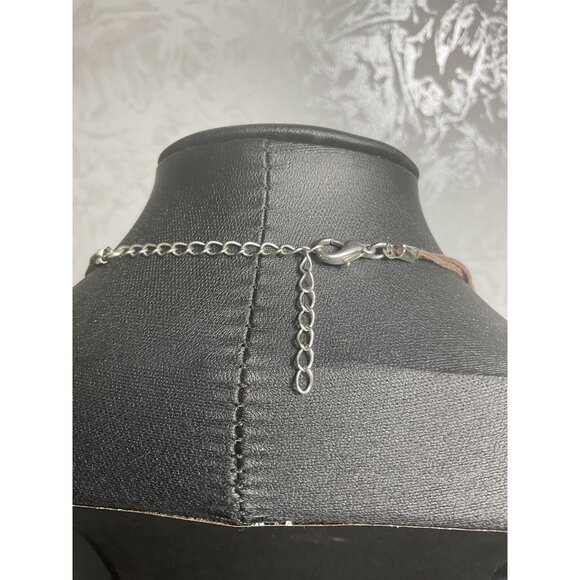 Earth Tone Beaded Necklace With Adjustable Chain & Brown Cord - Picture 4 of 5